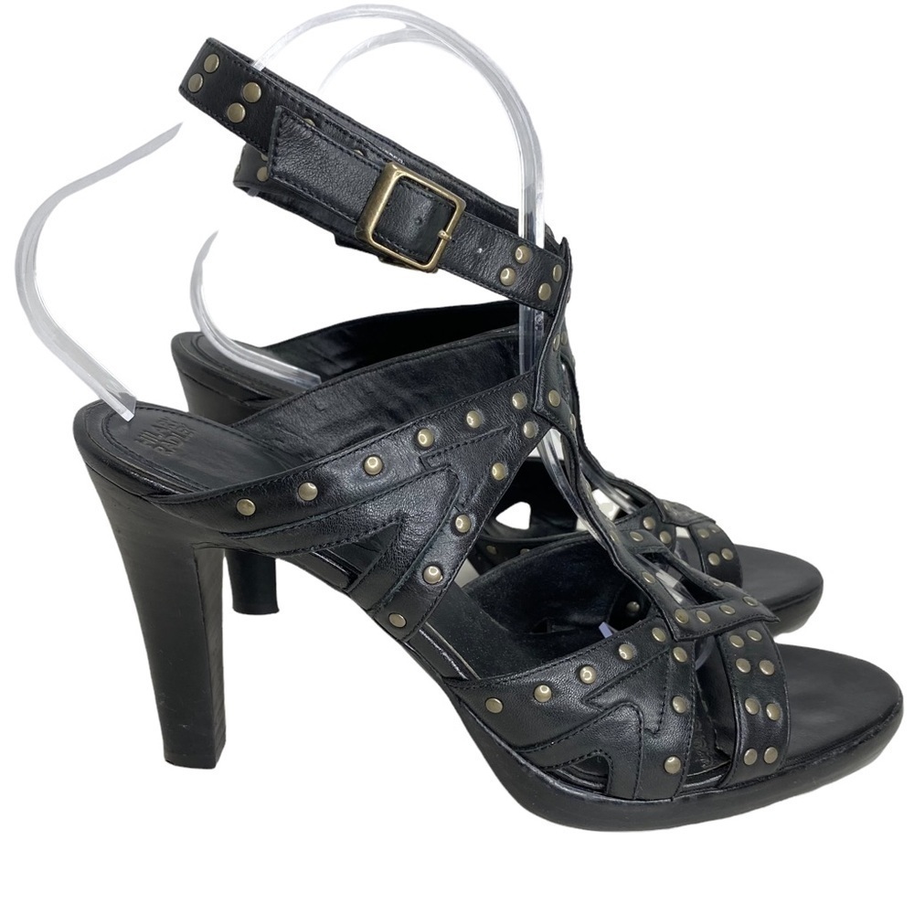 Hilary Radley - Black leather studded strappy heeled sandal - Size 9M